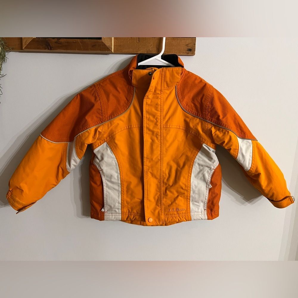 LL Bean Kids Winter Ski Jacket Size M 5-6 Orange White Reflective